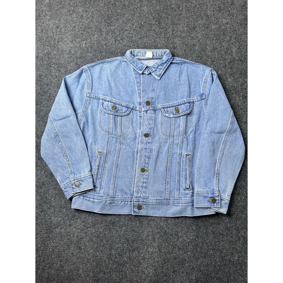 Mens Denim Lee Riders Trucker Blue Button Jacket Short Fit 90s Size M